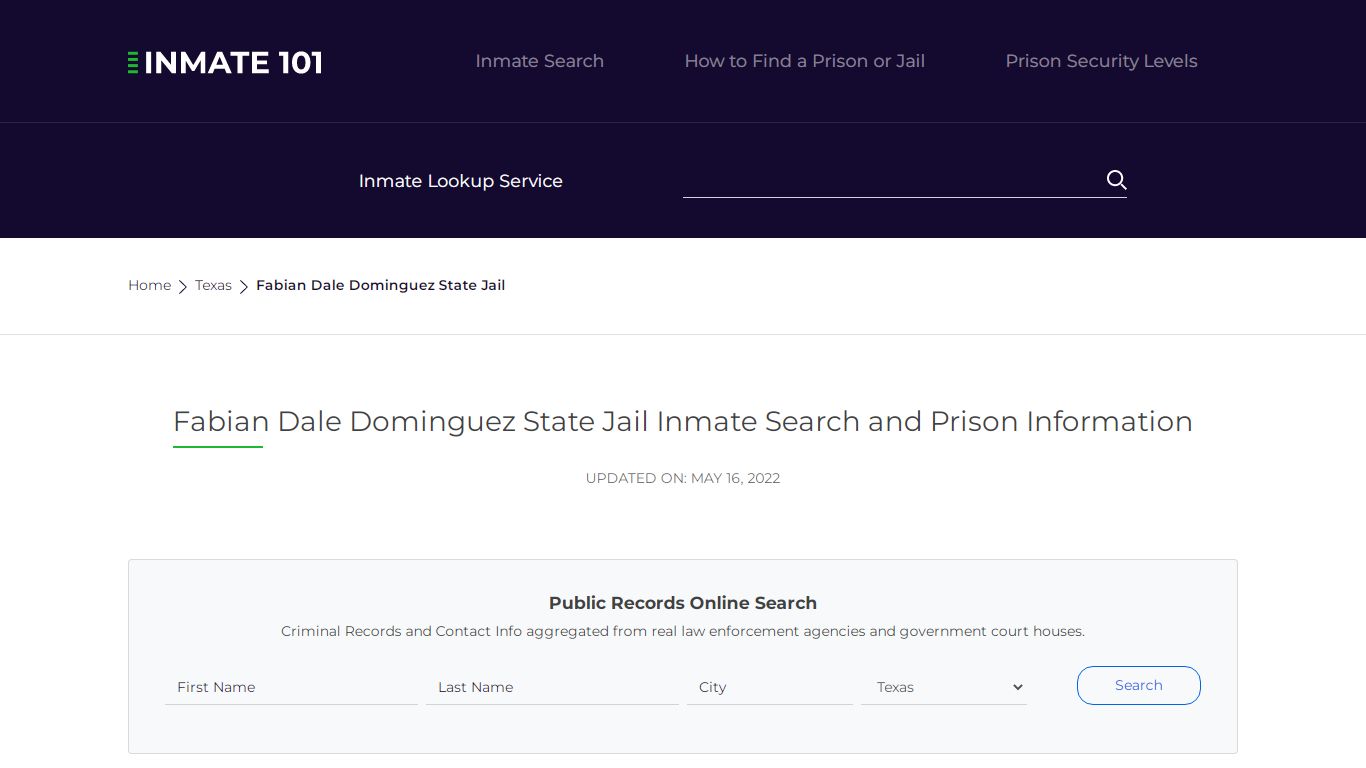 Fabian Dale Dominguez State Jail Inmate Search, Visitation ...